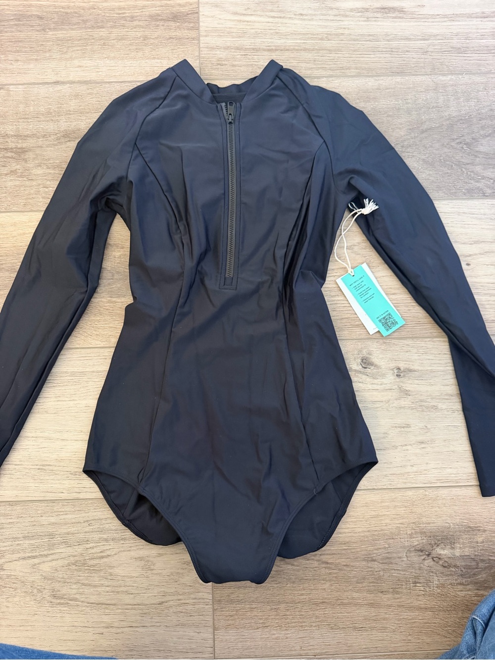 Free Fly Apparel Black Long-Sleeve One-Piece Swimsuit with Front Zip
